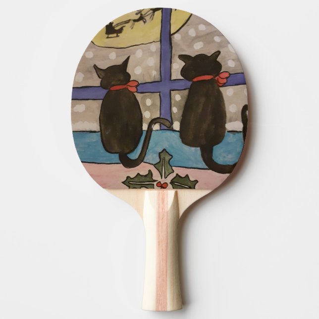 Black Cat Christmas Ping Pong Paddle (Front)