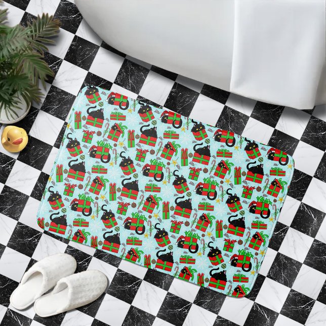 Black Cat Christmas Presents Bath Mat (Creator Uploaded)