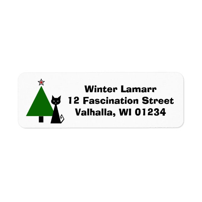 Black Cat Christmas Return Address Label (Front)