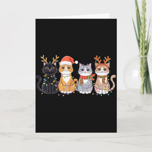 Black Cat Christmas Santa Hat Funny Meowy Cat  Card (Front)