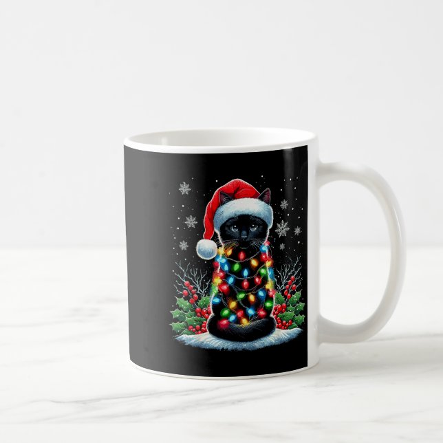 Black Cat Christmas Santa Hat Funny Meowy Cat  Coffee Mug (Right)