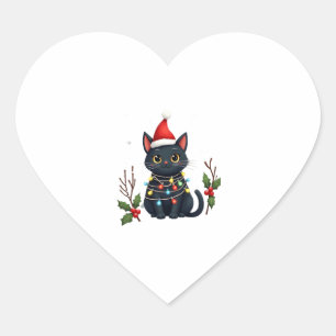 Black Cat Christmas Santa Hat Funny Meowy Cat T-Sh Heart Sticker