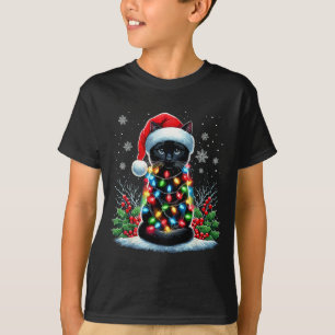 Black Cat Christmas Santa Hat Funny Meowy Cat  T-Shirt