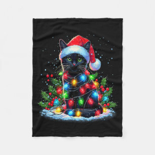 Black Cat Christmas Santa Hat Funny Meowy Cats Fleece Blanket