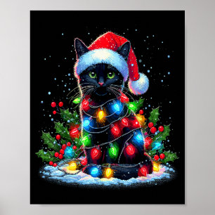 Black Cat Christmas Santa Hat Funny Meowy Cats  Poster