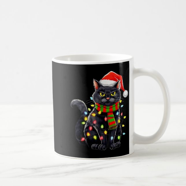 Black Cat Christmas Santa Hat Funny Meowy Cats Wom Coffee Mug (Right)