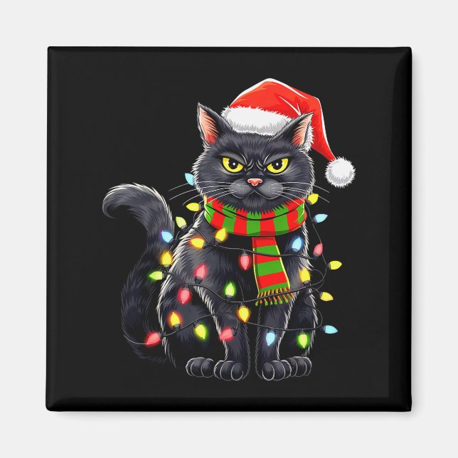Black Cat Christmas Santa Hat Funny Meowy Cats Wom Magnet (Front)