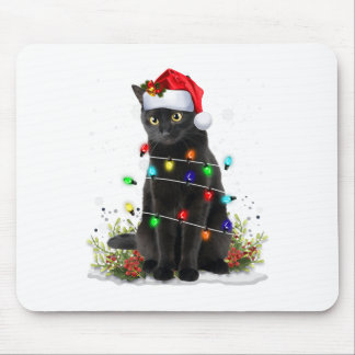 Black Cat Christmas Santa Hat Funny Meowy Cats Wom Mouse Pad