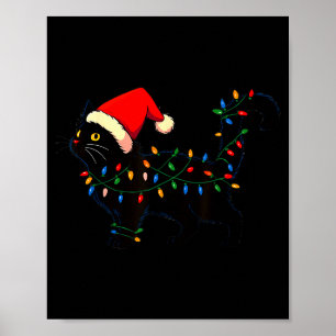 Black Cat Christmas Santa Hat Funny  Poster
