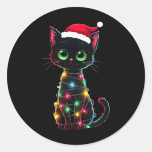 Black Cat Christmas Santa Hat Meowy Cats 1  Classic Round Sticker
