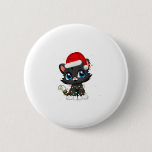 Black Cat Christmas Santa Hat Xmas Lights Cat Love 6 Cm Round Badge