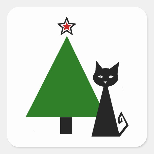 Black Cat Christmas Square Sticker (Front)