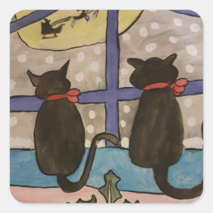 Black Cat Christmas Square Sticker