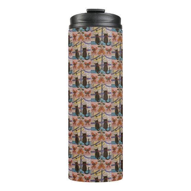 Black Cat Christmas Thermal Tumbler (Front)