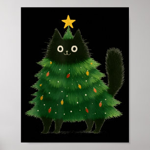 Black Cat Christmas Tree Cute Holiday Pet Lover De Poster