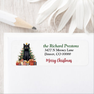 Black Cat Christmas Tree Gifts Return Address Label