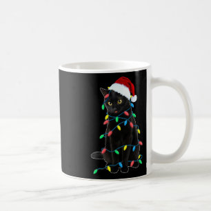 Black Cat Christmas Tree Lights Fun Santa Kitten L Coffee Mug
