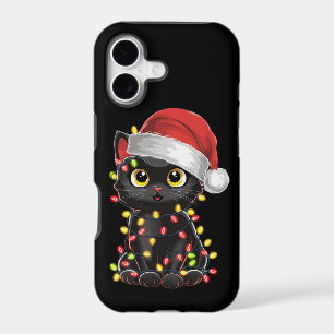 Black Cat Christmas Tree Lights Funny Santa Kitten