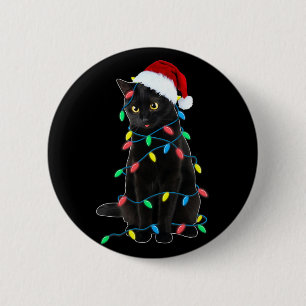 Black Cat Christmas Tree Lights Funny Santa Kitten 6 Cm Round Badge