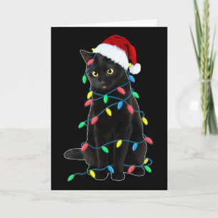 Black Cat Christmas Tree Lights Funny Santa Kitten Card