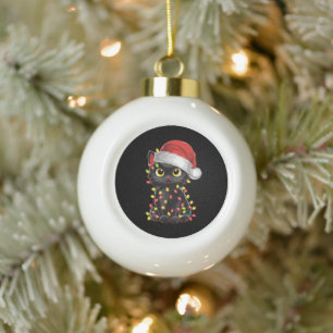 Black Cat Christmas Tree Lights Funny Santa Kitten Ceramic Ball Christmas Ornament