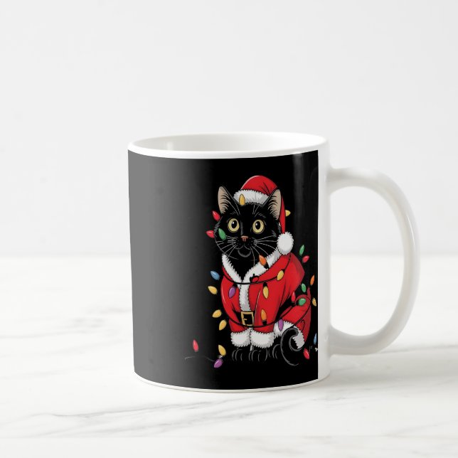 Black Cat Christmas Tree Lights Funny Santa Kitten Coffee Mug (Right)
