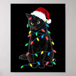 Black Cat Christmas Tree Lights Funny Santa Kitten Poster
