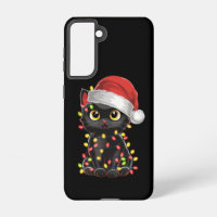 Black Cat Christmas Tree Lights Funny Santa Kitten