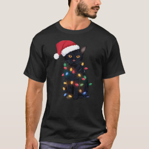 Black Cat Christmas Tree Lights Funny Santa Kitten T-Shirt