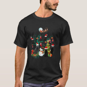 Black Cat Christmas Tree Lights Holiday Cats Xmas T-Shirt