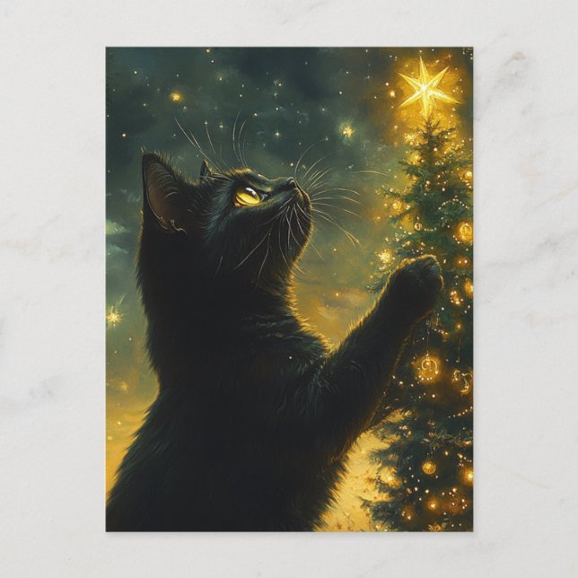Black Cat Christmas Tree Postcard (Front)