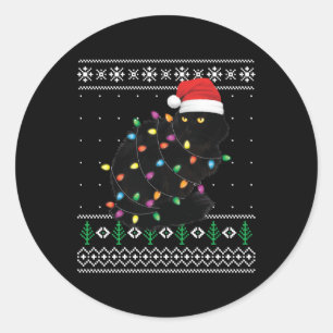 Black Cat Christmas Ugly Sweater Funny Santa Cat S Classic Round Sticker