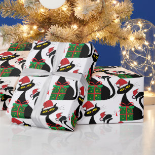 Black Cat Christmas with mouse and hat Wrapping Paper