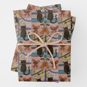 Black Cat Christmas Wrapping Paper Sheet Set