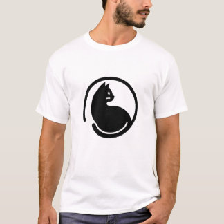 Black Cat Circle Silhouette Minimalist Print T-Shirt