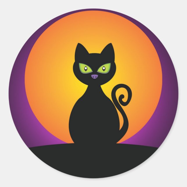 Black Cat Classic Round Sticker (Front)