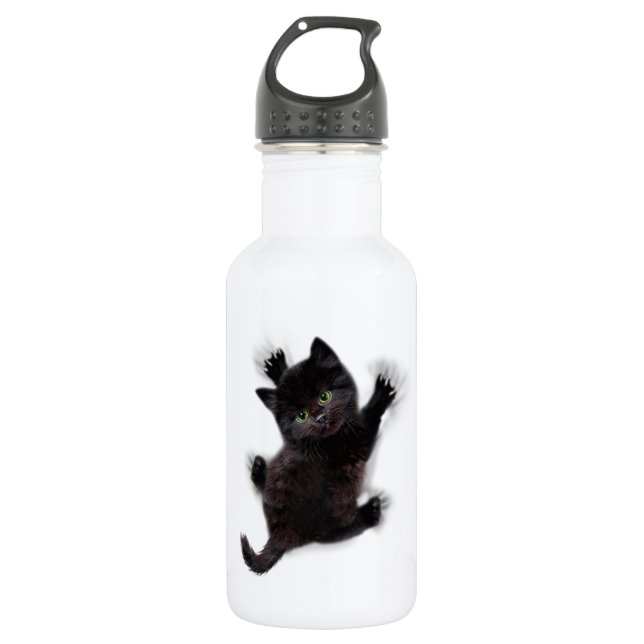 Black Cat Climbing On Human Back 532 Ml Water Bottle (Front)