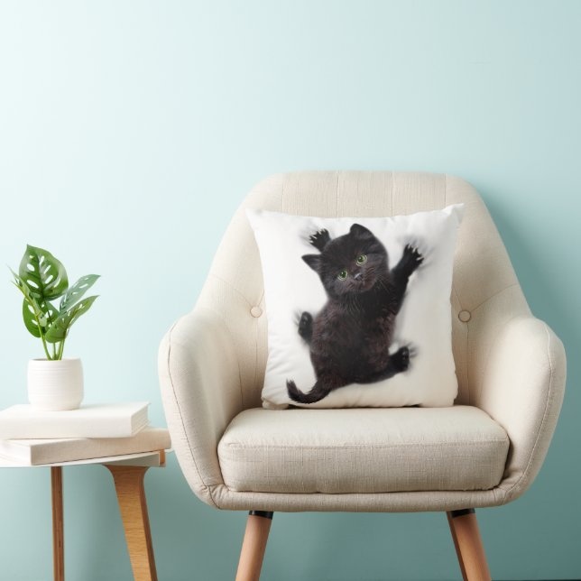Black Cat Climbing On Human Back Cushion (Chair)