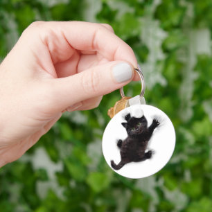 Black Cat Climbing On Human Back Key Ring