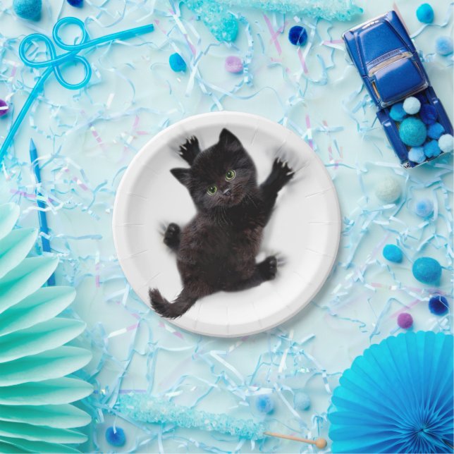 Black Cat Climbing On Human Back Paper Plate (Party)
