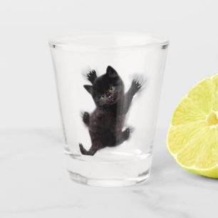 Black Cat Climbing On Human Back Shot Glass