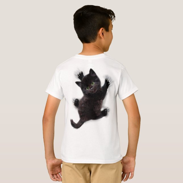 Black Cat Climbing On Human Back T-Shirt (Back Full)