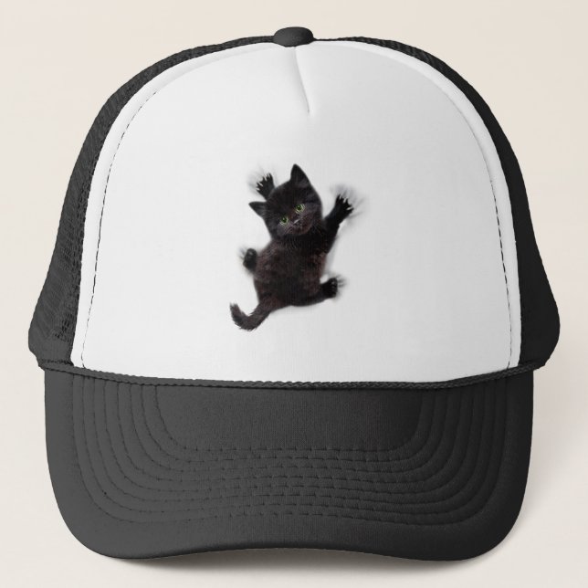 Black Cat Climbing On Human Back Trucker Hat (Front)