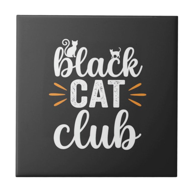Black Cat Club Halloween Design Ceramic Tile (Front)
