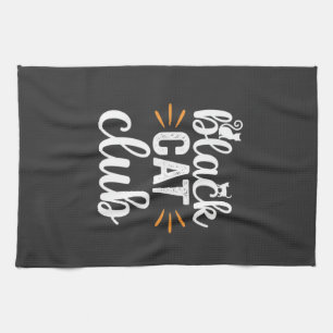 Black Cat Club Halloween Design Tea Towel