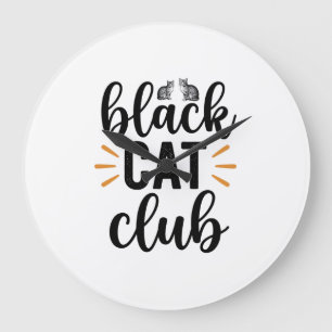 Black Cat Club Vintage Cat Lover Vector Design_1 Large Clock