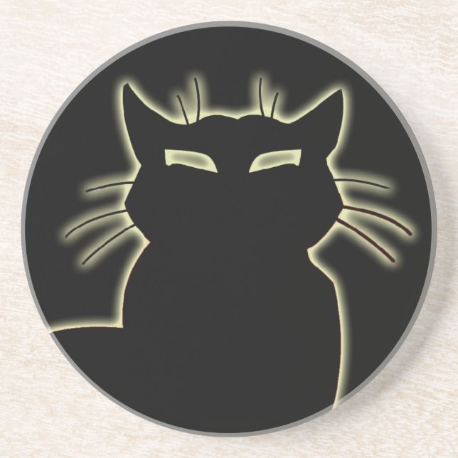 Black Cat Coaster Black Cat Art Decor Cat Lover Gi (Front)