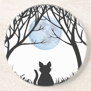 Black Cat Coaster Fat Cat Art Decor Cat Lover Gift