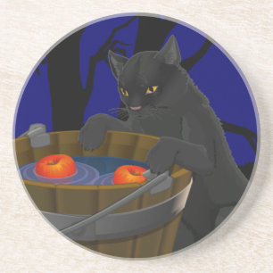 Black Cat Coaster Fun Halloween Cat Decor