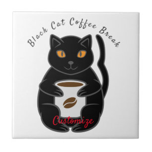 Black Cat Coffee Break Thunder_Cove Ceramic Tile